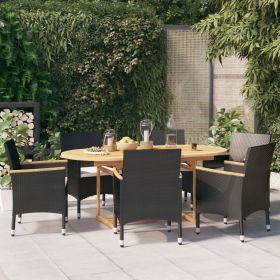 7 Piece Patio Dining Set with Cushions Black