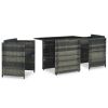 3 Piece Bistro Set with Cushions Poly Rattan Gray