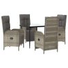 5 Piece Patio Dining Set with Cushions Black and Gray Poly Rattan