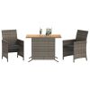 3 Piece Bistro Set with Cushions Gray Poly Rattan