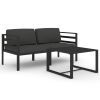 3 Piece Patio Lounge Set with Cushions Aluminum Anthracite