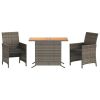 3 Piece Bistro Set with Cushions Gray Poly Rattan