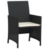 3 Piece Bistro Set with Cushions Black Poly Rattan
